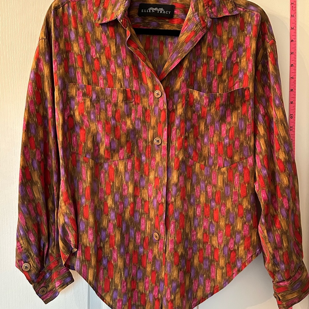 Colorful button up blouse with cute pattern
